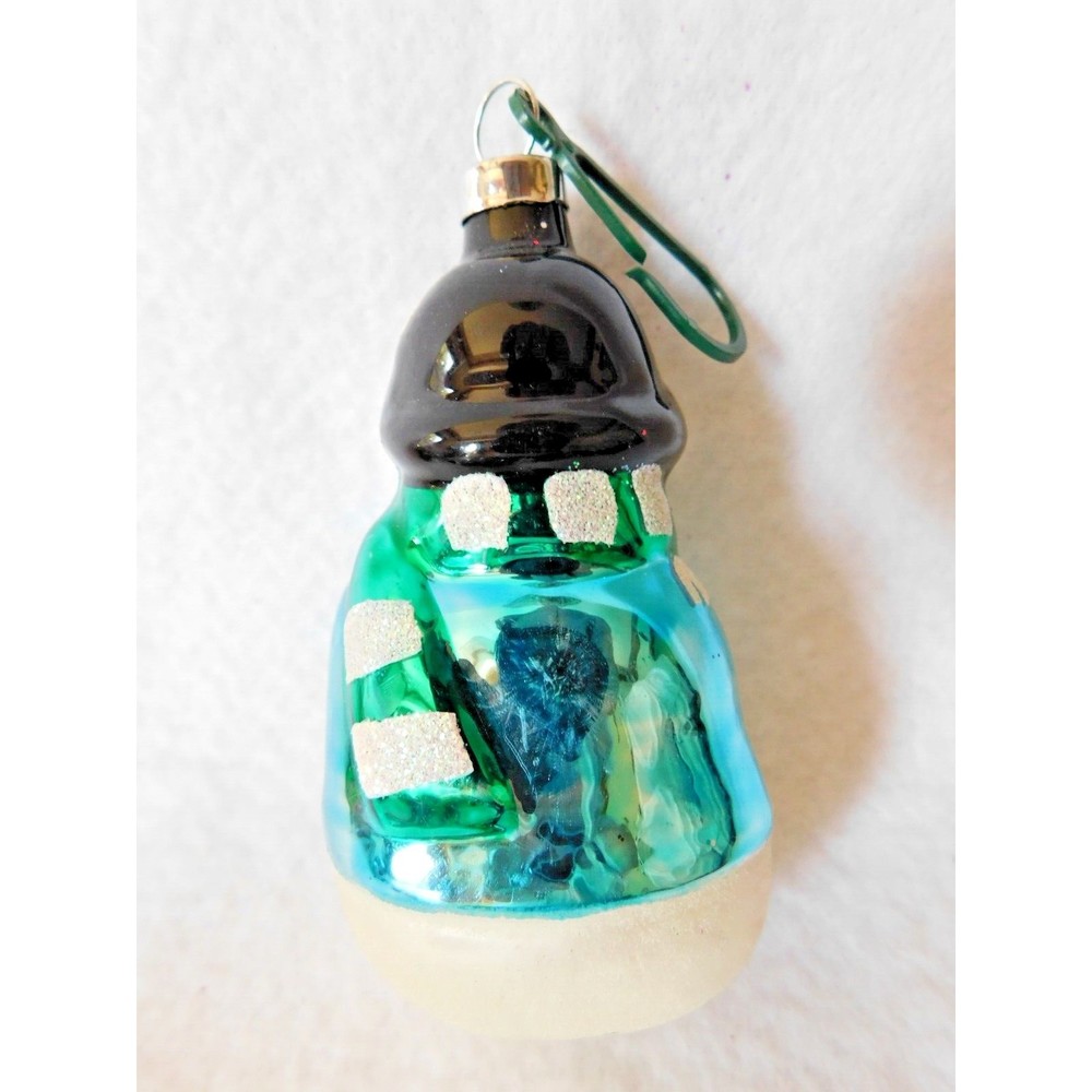 Glass Christmas Ornament Snowman Smile Holding Candy Cane 4" High - Picture 4 of 5